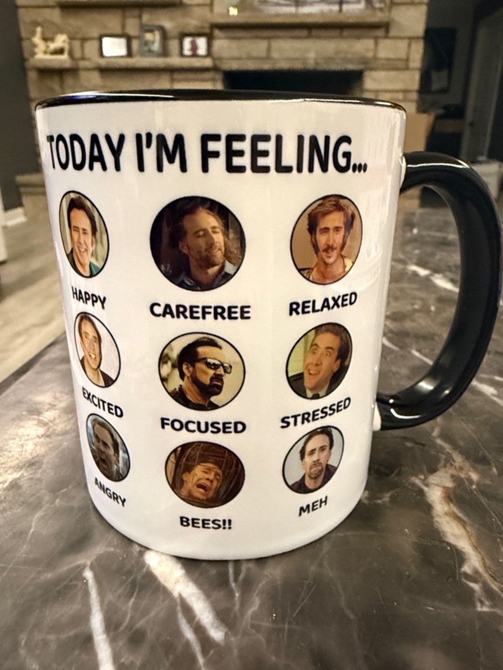 Nicholas Cage Mood Chart Coffee Mug - White with Black Handle